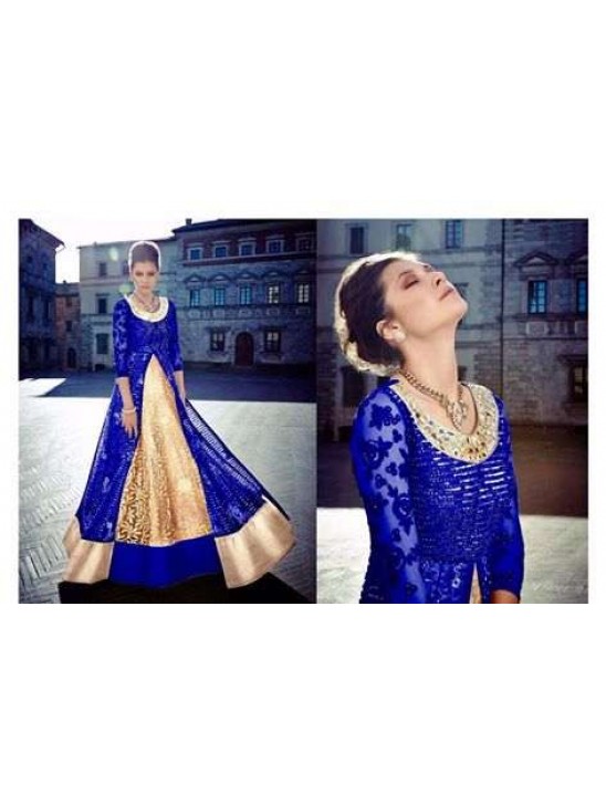 Blue & Gold Embroidered Anarkali Gown