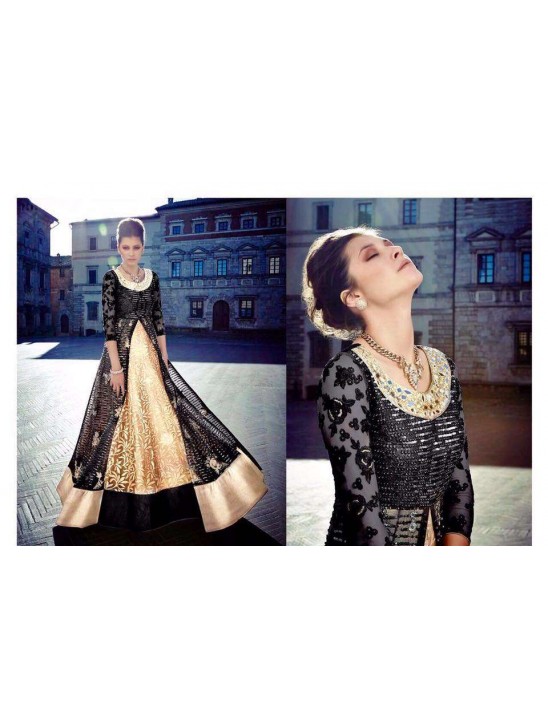 Black & Gold Indian Designer Anarkali Gown