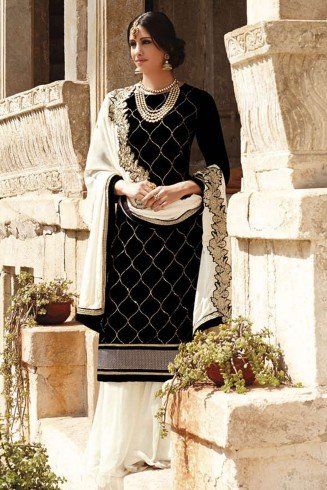 Black Pakistani Designer Straight Cut Fancy Salwar Suit