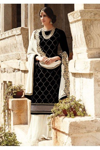 Black Pakistani Designer Straight Cut Fancy Salwar Suit