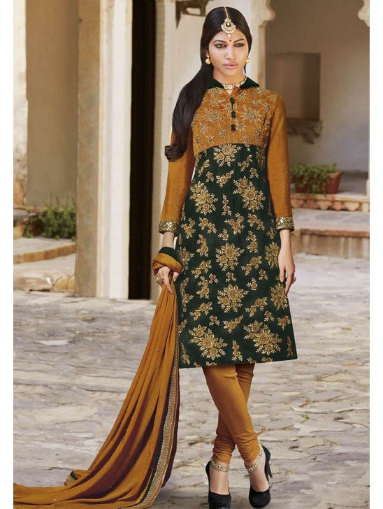 Mustard Green Indian Ethnic Churidar Suit