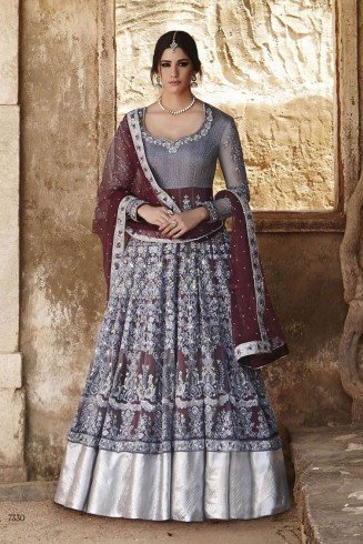 Silver Grey Indian Elegant Evening Dress 