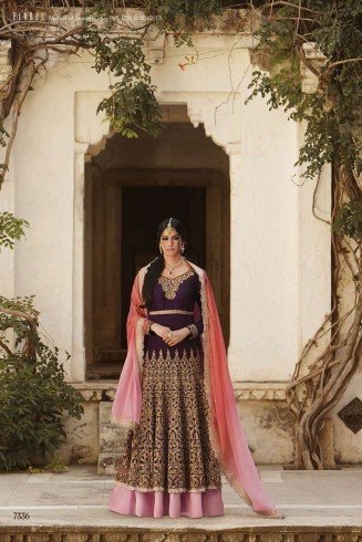 Pink & Purple Indian Designer Embroidered Anarkali Suit