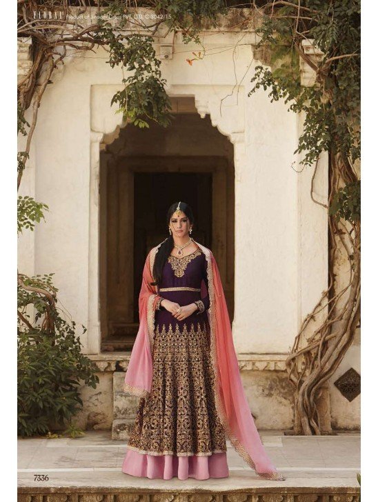 Pink & Purple Indian Designer Embroidered Anarkali Suit