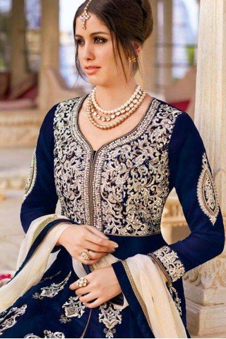 Blue & Beige Heavy Embroidered Pakistani Wedding Lehenga