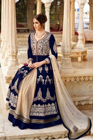 Blue & Beige Heavy Embroidered Pakistani Wedding Lehenga