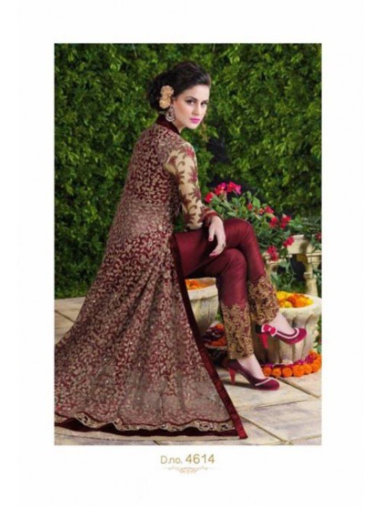 Maroon Princess Wedding Wear Embroidered Gown