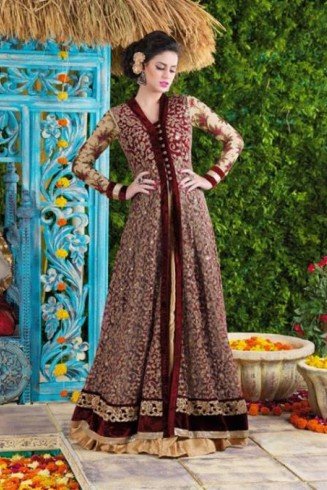 Maroon Princess Wedding Wear Embroidered Gown