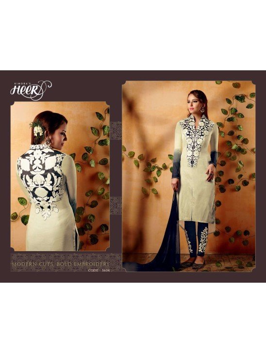 5604 BEIGE AND BLUE KIMORA HEER PARTY WEAR SALWAR KAMEEZ SUIT