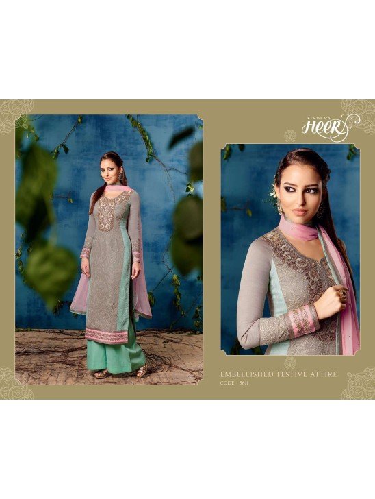 5611 GREEN AND GREY KIMORA HEER PARTY WEAR SALWAR KAMEEZ SUIT