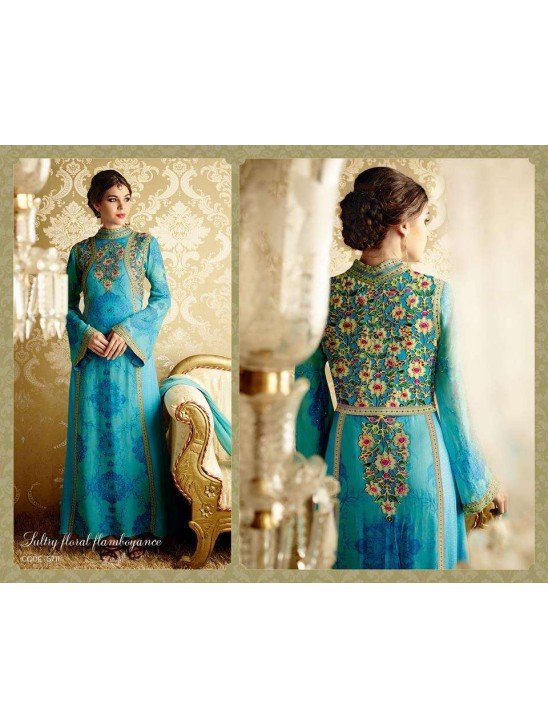 5711 BLUE AND MULTICOLOR HEER 8 BY KIMORA PARTY WEAR DESIGNER SUIT