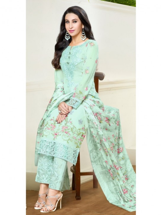 ZMf-67010 Sea Green Semi Stitched Embroidered Suit