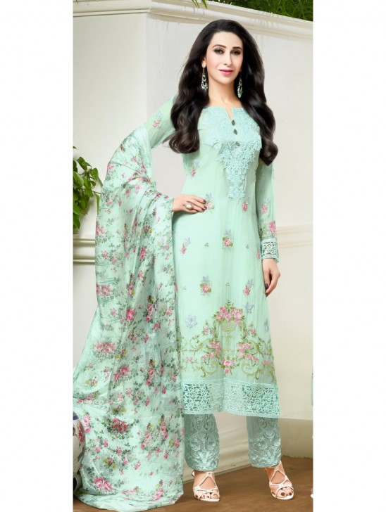 ZMf-67010 Sea Green Semi Stitched Embroidered Suit