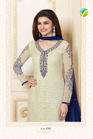 K3301 CREAM AND BLUE KASEESH PRACHI-15 PARTY WEAR SALWAR KAMEEZ SUIT