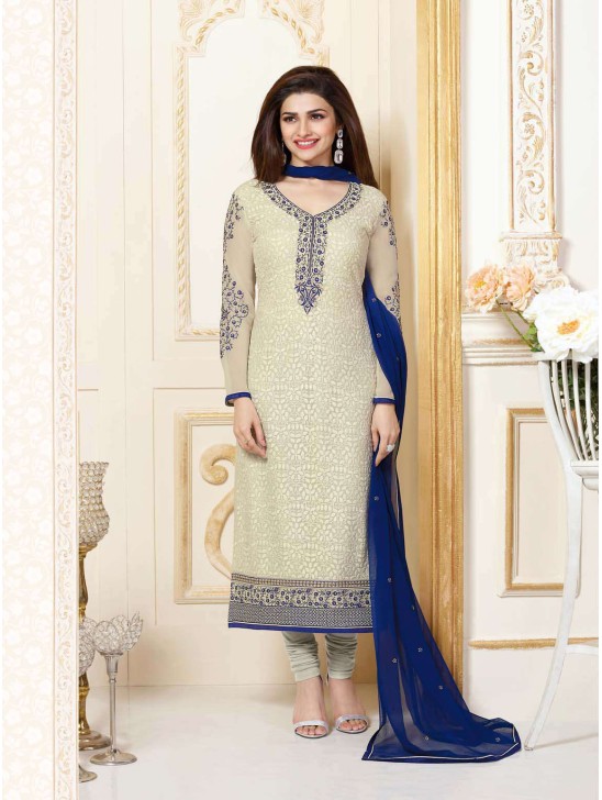 K3301 CREAM AND BLUE KASEESH PRACHI-15 PARTY WEAR SALWAR KAMEEZ SUIT