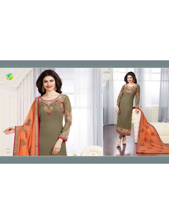 Mehndi Green & Orange Pakistani Salwar Suit