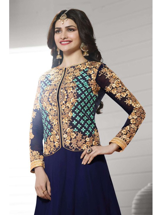 K3931 NAVY BLUE KASEESH PRACHI DESIGNER ANARKALI SUIT