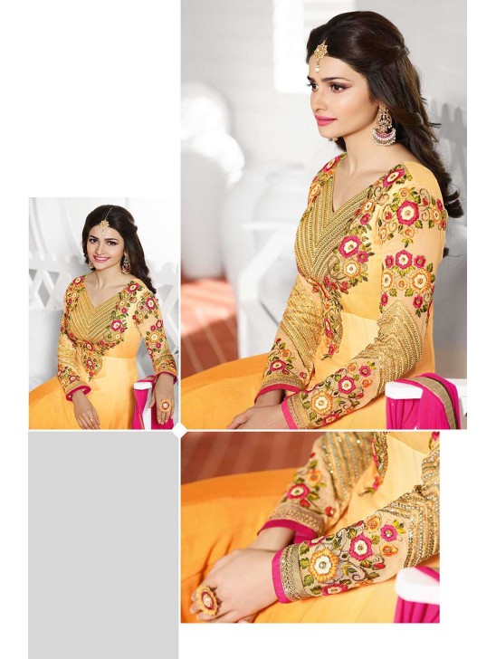 K3932 ORANGE AND PINK KASEESH DESIGNER ANARKALI SUIT