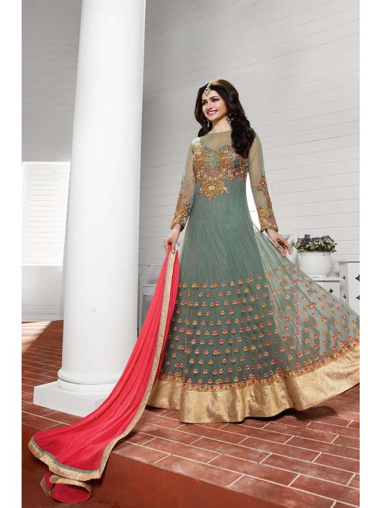 K3937 GREY KASEESH PRACHI-19 DESIGNER ANARKALI SUIT