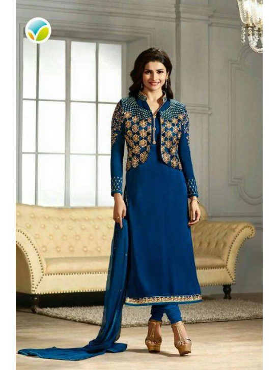 K4115 BLUE KASEESH PRACHI-21 JACKET STYLE SALWAR KAMEEZ SUIT