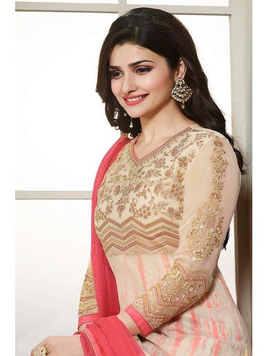 K4295 PINK AND BEIGE KASEESH PRACHI-22 STRAIGHT SALWAR KAMEEZ SUIT