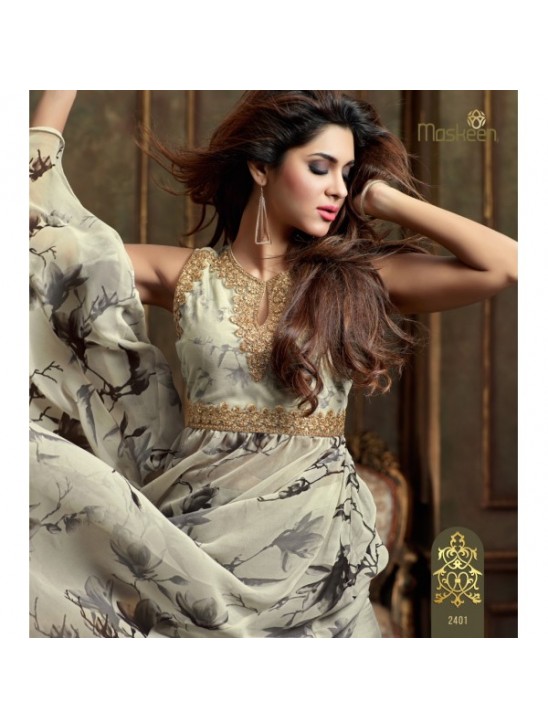 ZML2401 White And Grey Floral Lavish By Maisha Party Dress