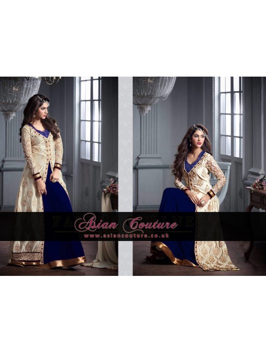 M20002-B BLUE AND SILVER GEORGETTE PARTY WEAR ANARKALI SUIT