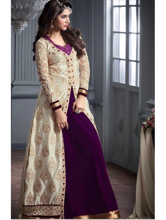 M20002-C PURPLE AND SILVER GEORGETTE PARTY WEAR ANARKALI SUIT