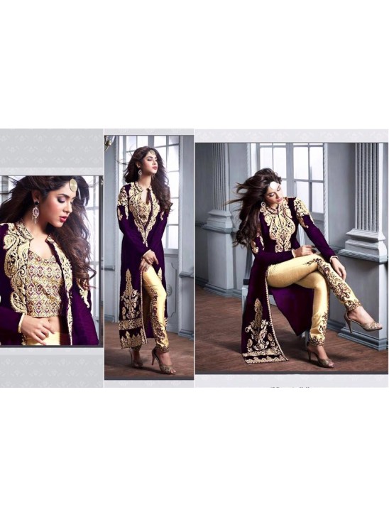 M20004-C PURPLE AND GOLD GEORGETTE PARTY WEAR ANARKALI SUIT