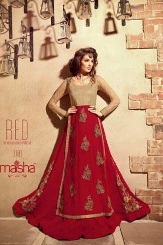 Red Long Frock Indian Designer Wedding Anarkali Suit