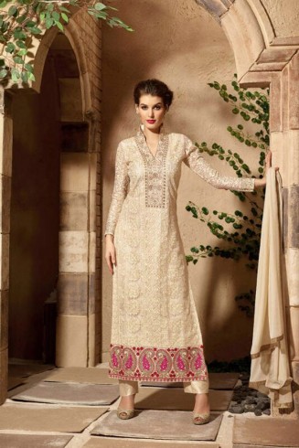 Fancy Party Dress Cream Embroidered Salwar Suit