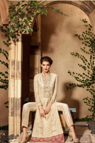 Fancy Party Dress Cream Embroidered Salwar Suit