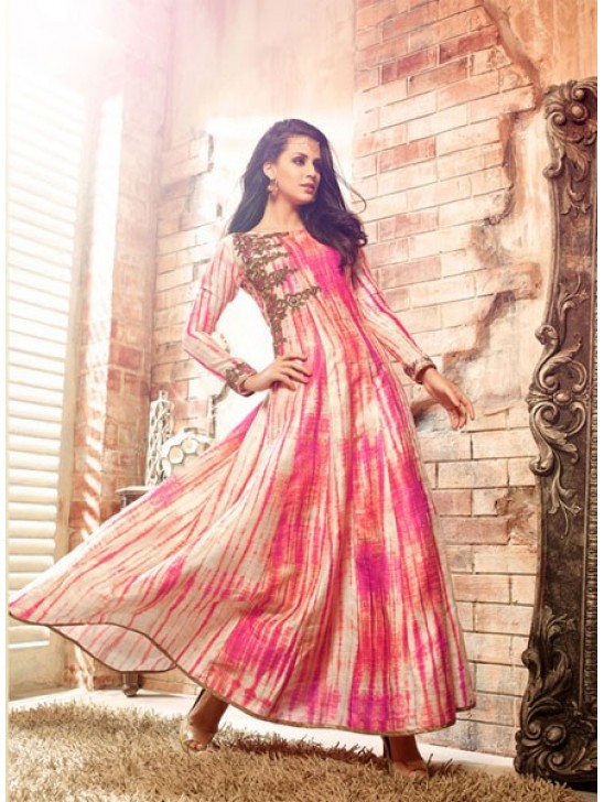 Pink & Yellow Long Maxi Indian Designer Anarkali Suit