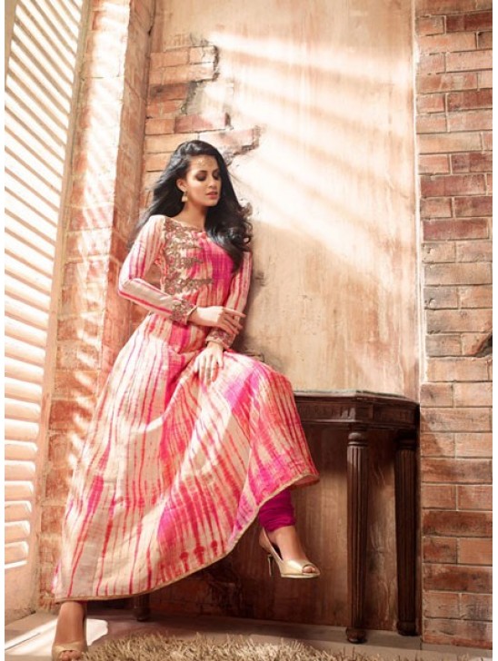 Pink & Yellow Long Maxi Indian Designer Anarkali Suit