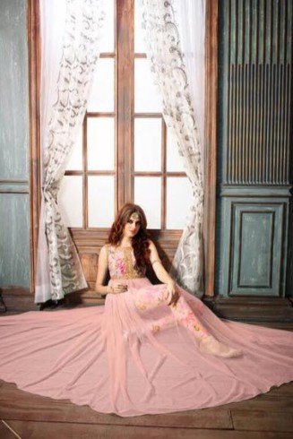 Elegant Gown Pink Net Embroidered Indian Party Maxi