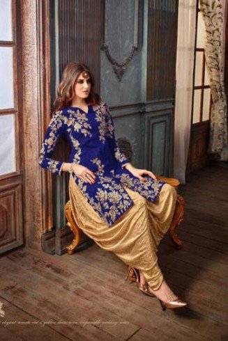 Blue & Gold Patiyala Suit Indian Punjabi Dress