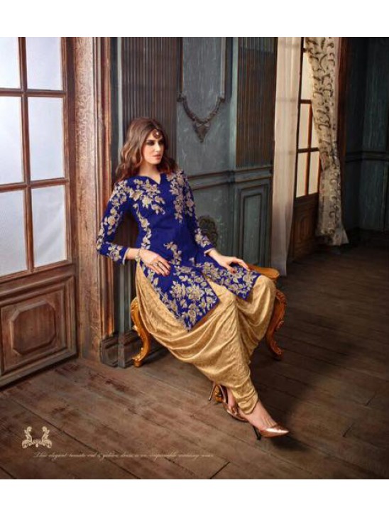 Blue & Gold Patiyala Suit Indian Punjabi Dress