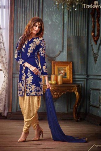 Blue & Gold Patiyala Suit Indian Punjabi Dress