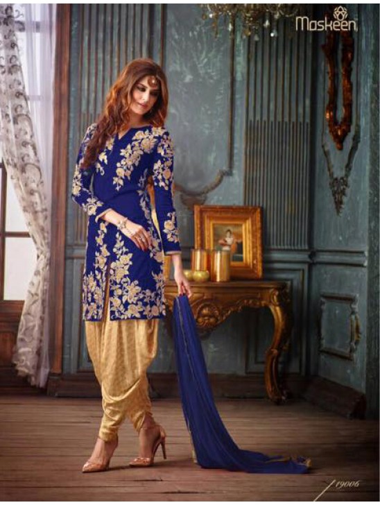 Blue & Gold Patiyala Suit Indian Punjabi Dress