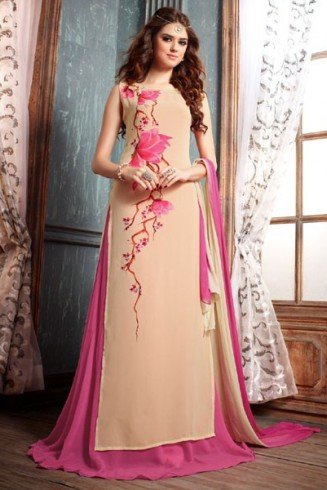 Beige & Pink Indian Party Lehenga Elegant Dress