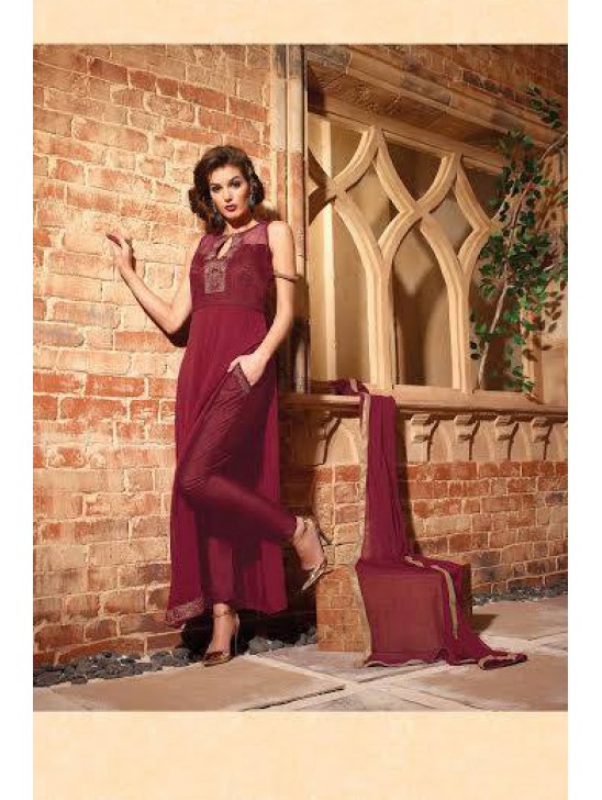 MN2701 MAROON MAISHA NEERJA GEORGETTE SUIT