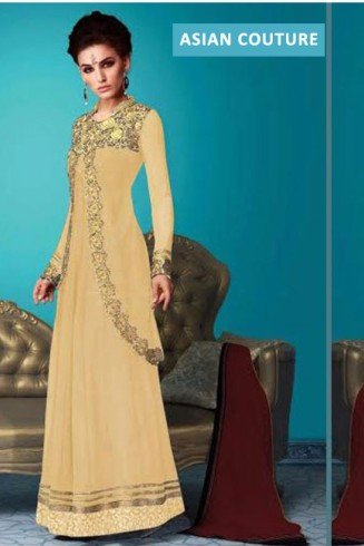 Yellow Indian Wedding Gown Embroidered Jacket Suit