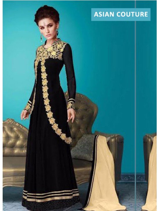 Black Evening Gown Jacket Anarkali Suit