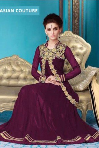 Purple Indian Ethnic Gown Elegant Evening Dress