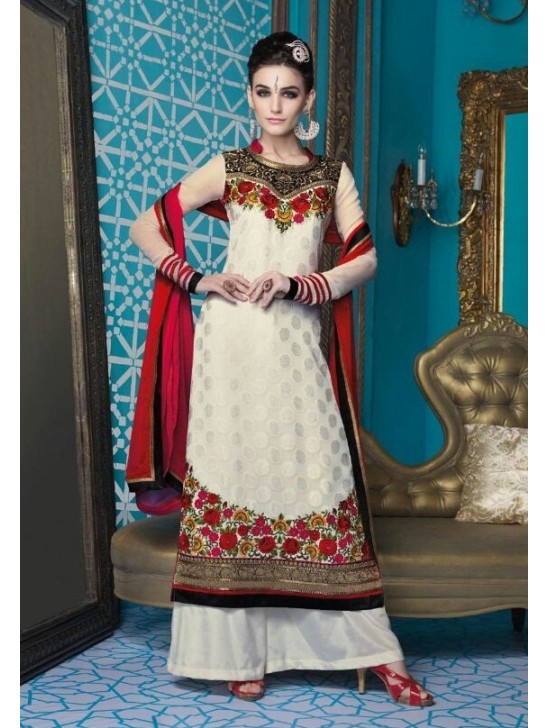 White & Red Indian Designer Palazzo Suit