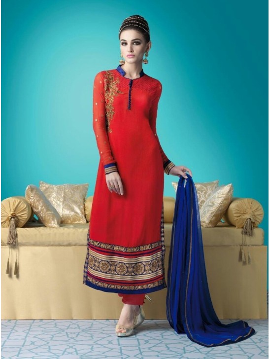 Red Pakistani Designer Embroidered Salwar Suit