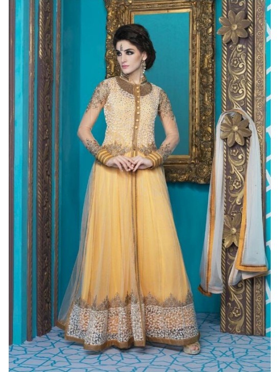 Yellow Net Indian Sequin Party Dress