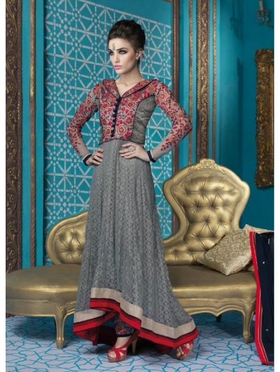 Grey Indian Anarkali Suit Wedding Party Dress