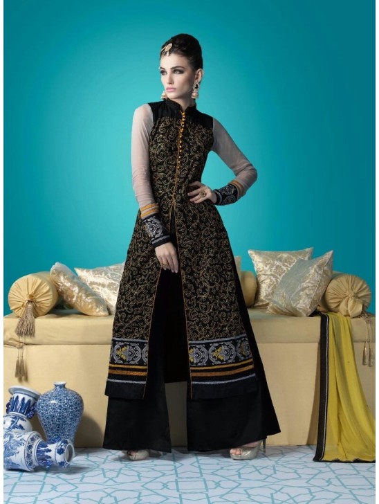 Black Pakistani Designer Palazzo Suit