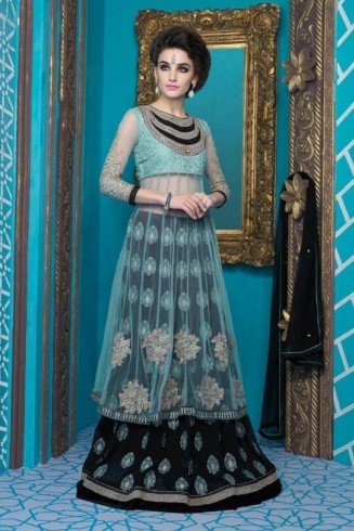 Black & Sea Blue Indian Lehenga Embellished Indian Wedding Dress
